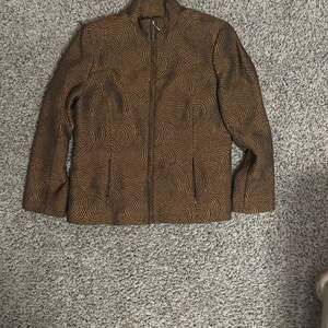 Erin London Brown & Bronze Metallic Swirl Jacquard Full-Zip Jacket